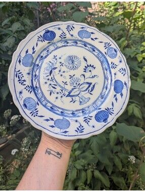 Weird Blue Onion Style 9" Misprint Plate, Cottagecore / Boho, Scalloped Edge.